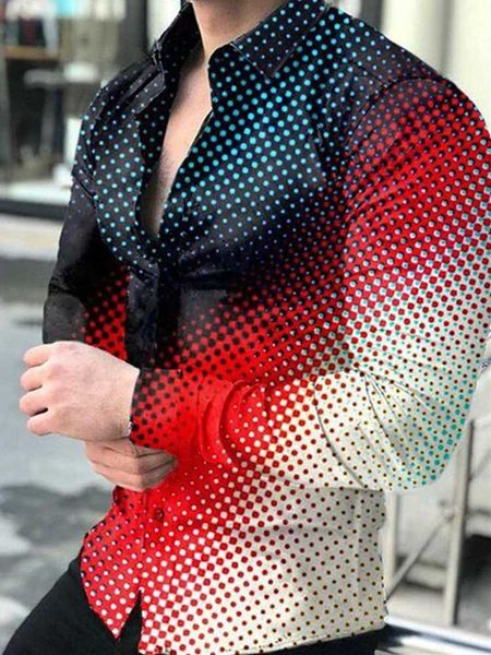 

men's casual shirts spring autumn men gradient ramp fashion turn-down collar buttoned shirt 3d printing long sleeve streetwear, White;black
