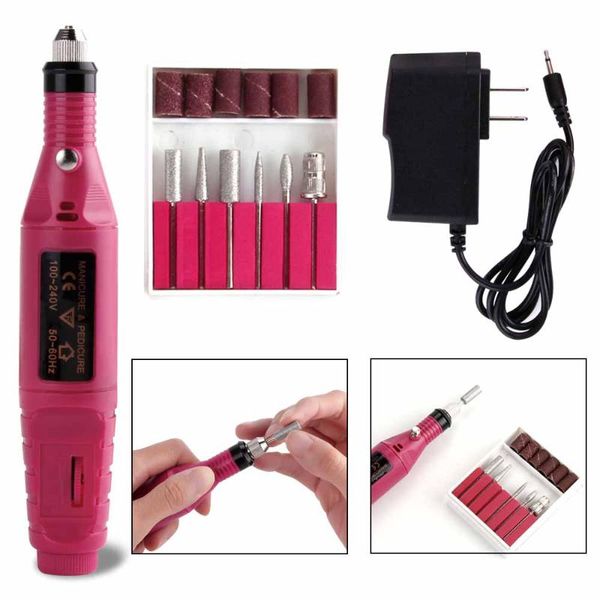 

nail drill & accessories 1set power professional electric manicure machine pen pedicure file 6 bits polish remover ceramic cutter tools