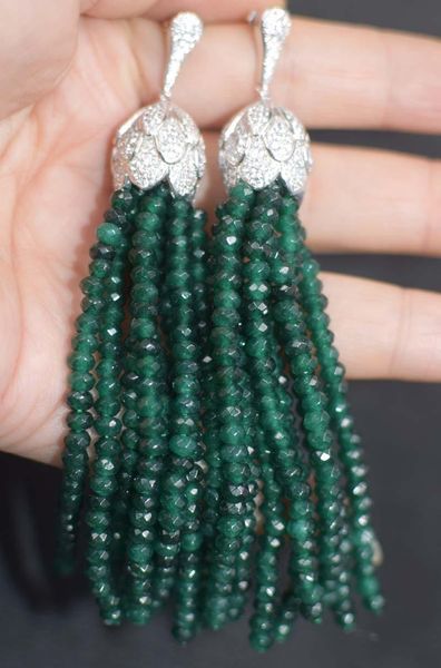 

one pair green jade/purple color roundel faceted 4*2mm tassle hook earrings 80mm wholesale beads fppj stud, Golden;silver