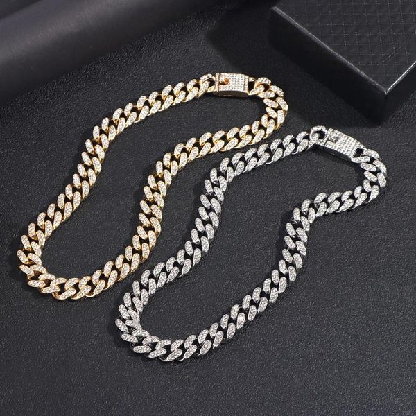 

chains flatfoosie miami curb cuban chain necklace for women men gold silver color iced out paved rhinestones rapper jewelry