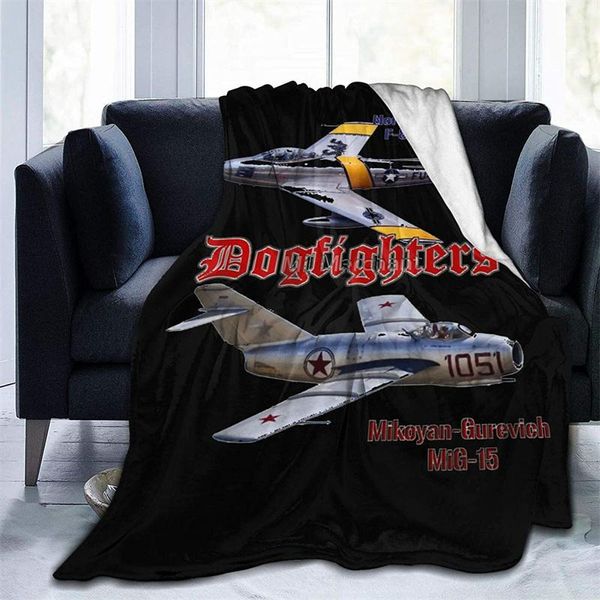 Cobertores Dogfighters F-86 vs Mig-15 Cubre Camara Green Throw Cobertor Impressão 3D On Demand Sherpa Super confortável para sofá