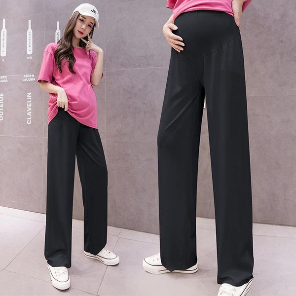 

maternity bottoms pregnant women's wide-leg pants, summer models loose mopping pants thin ice silk leggings, White