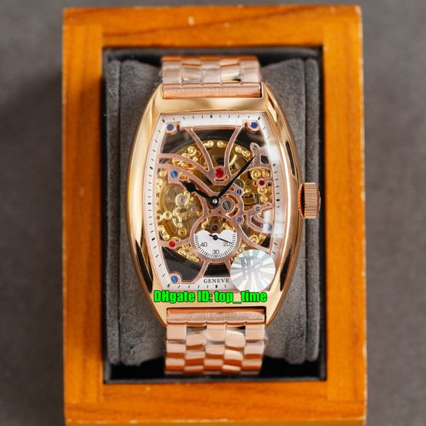 

rrf luxury watches cintrÃ©e curvex 8880 b sg rose gold automatic mechanical mens watch skeleton dial stainless steel bracelet gents wristwatc, Slivery;brown