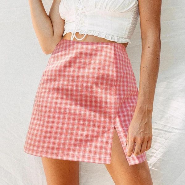 

skirts aiujxk summer high waist plaid skirt women 2021 arrival fashion korean style girl slim bodycon mini streetwear jupes, Black