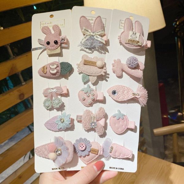 

hair clips & barrettes 5pcs/set girls cute cartoon bow hairpin set children baby knitted plush soft accessories, Golden;silver