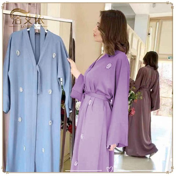 

casual dresses for women robe caftan islamic clothing open abaya kimono dubai kaftan turkish islam long sleeve pearls hijab muslim dress, Black;gray