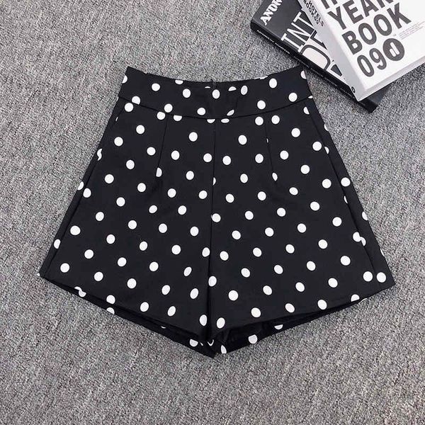 

women's shorts polka dot super high waist women spring summer slim chiffon wide leg womens black office elegant suit c7138, White;black