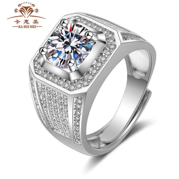 

sterling silver classic high carbon diamond high men's diamond ring imitation morsonite platinum plated domineering wedding ring, Golden;silver