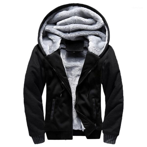 

winter sportswear solid color thickened men's oversized hoodie with cashmere zipper cardigan matching coat hoodies & sweatshirts, Black