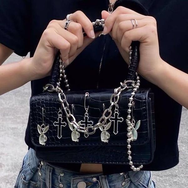 

evening bags harajuku american ulzzang crocodile pattern square ladies dark messenger bag fashion y2k vintage mini punk gothic women handbag