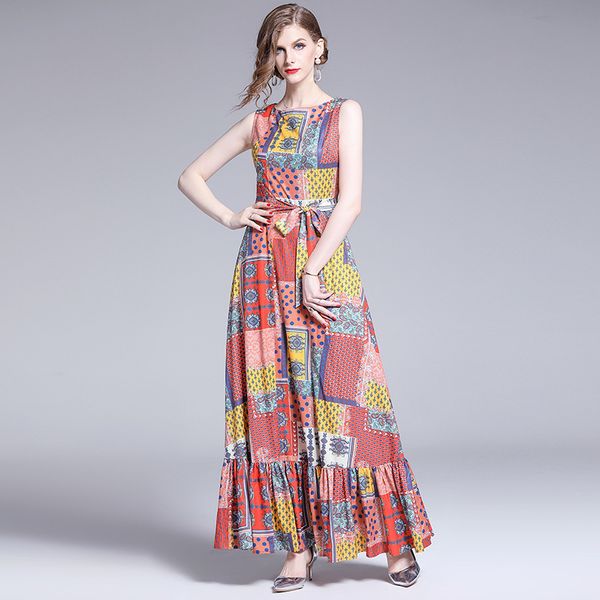 

boutique dress women's 2021 slim geometric pattern sleeveless ruffle skirt, Black;pink