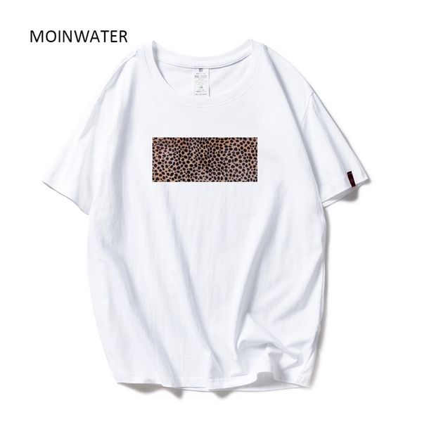 MOINWATER Nuove Donne di Modo Della Stampa Del Leopardo T-shirt Bianco Nero di Cotone Streetwear T-Shirt Lady Casual TeesTops MT1964 210406