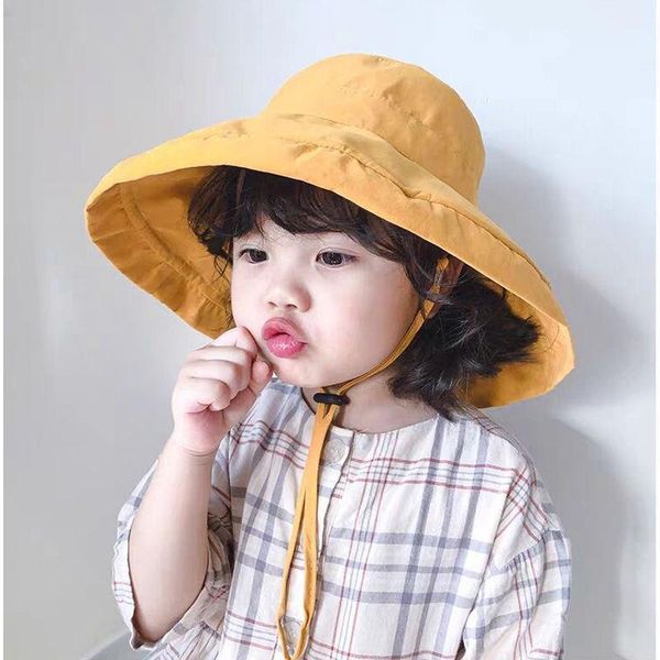 

caps & hats children's bucket hat parent-child big brim girls' sun protection wide sun-proof basin travel tide11, Yellow