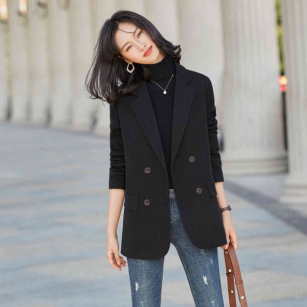 

women's suits & blazers high-quality ladies double breasted blazer outerwear autumn female green jacket black, White;black