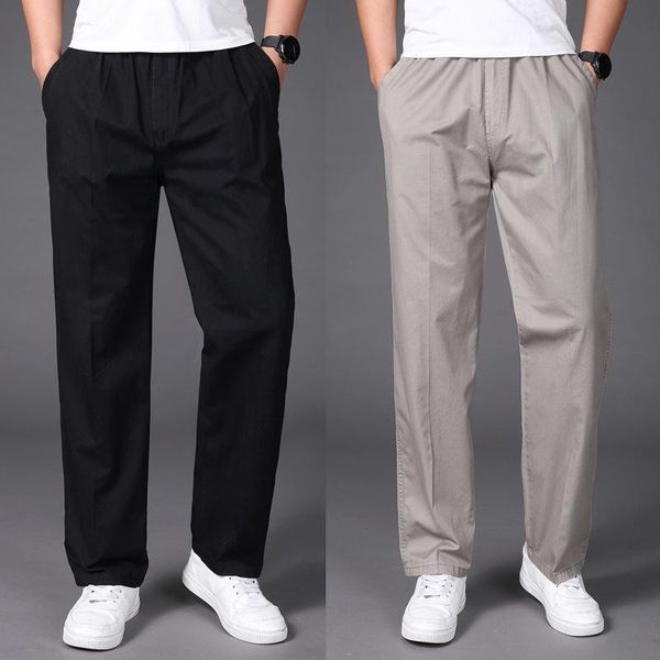 

men's casual pants korean fashion tooling capris straight fat man loose big, Black