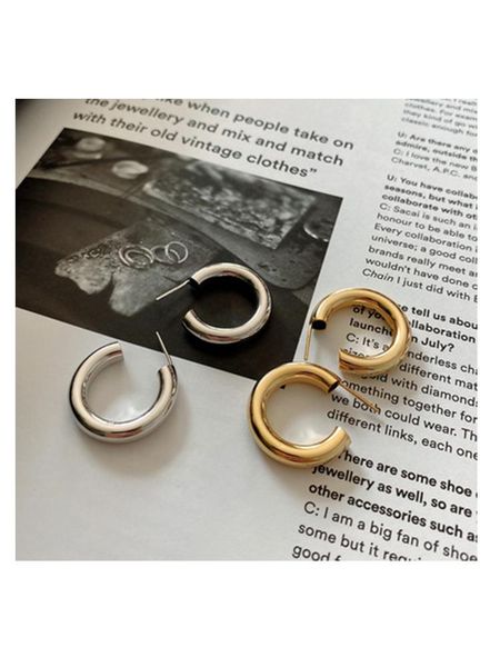 

hoop & huggie 925 sterling silver earrings cold wind metal c-shaped ring female simple, Golden;silver