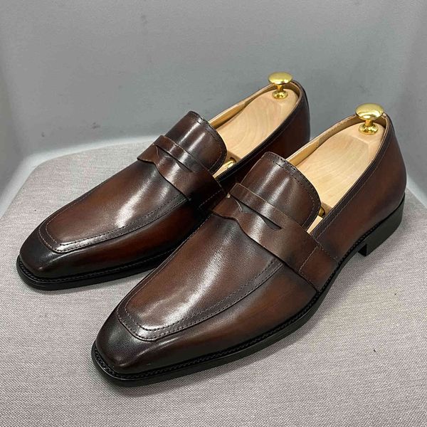 

dress shoes size 6 to 13 classic mens penny loafers genuine cow leather brown handmade slip on italian style office formal p35r, Black