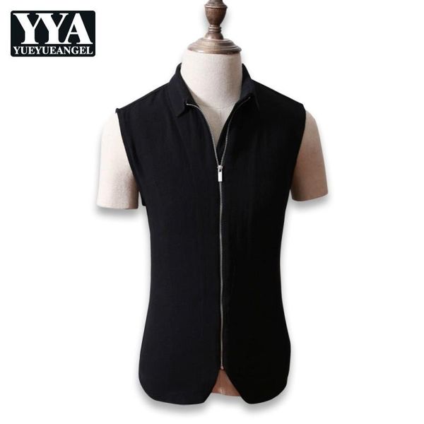 

casual summer cotton and linen mens thic waistcoats fashion punk thin zipper solid male sleeveless vests plus size m-5xl men's, Black;white