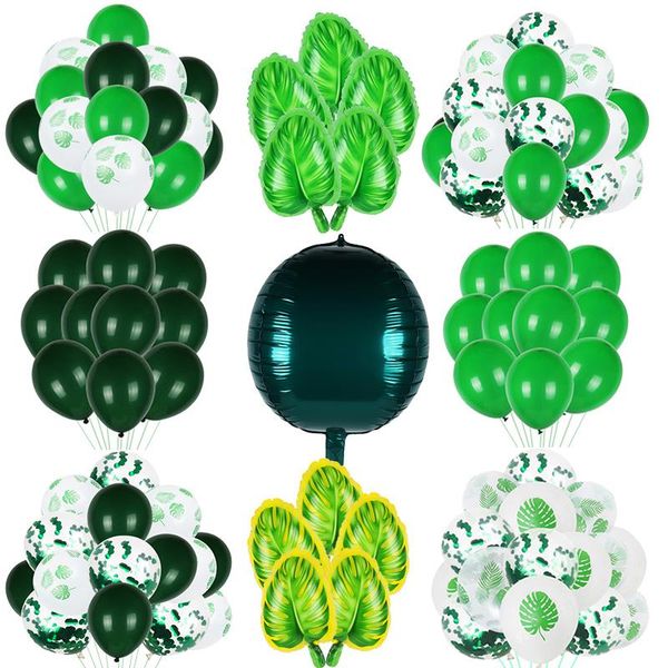 

party decoration green latex balloon woodland animal palm leaf foil balloons jungle safari hawaii baloon birthday tropical wild decor