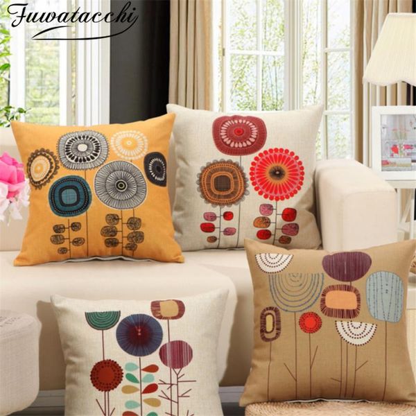 

cushion/decorative pillow fuwatacchi linen vintage cushion covers abstract flowers european retro for home sofa decorative throw pillowcase