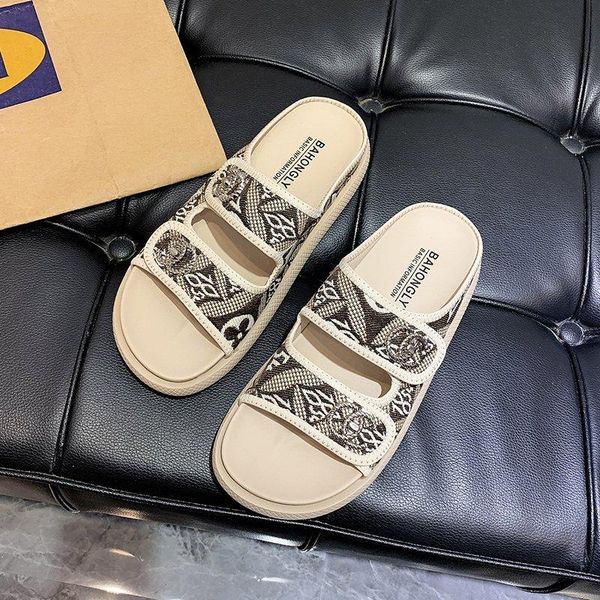 

slippers women 2021 summer outdoor beach fashion flip flops female casual printing platform rome wild ladies slides, Black