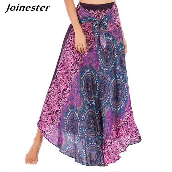 

women's long maxi skirt hippie bohemian beach skirts girls' casual print elastic waist summer gypsy tie up holiday, Black