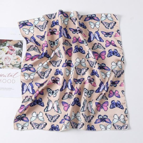 

scarves 2021 silk square scarf women hair band butterfly print female bandana fashion shawl wraps neckerchief bag hijab, Blue;gray