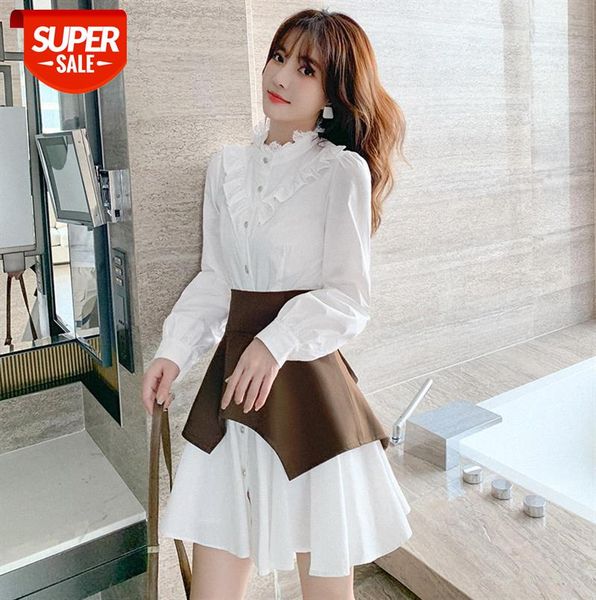 

[nuts] two-piece design and temperament goddess fan shirt dress with straps girdle #ov3i, Black;gray