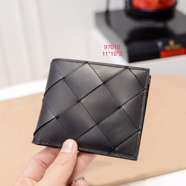 

wallets men's leather short wallet multi-card fashion classic woven, Red;black