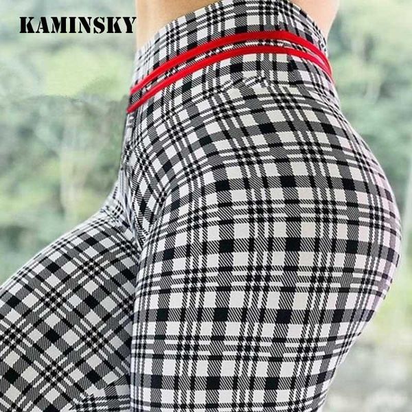 

women's leggings kaminsky spandex 8% high elastic workout for women push up legging plaid printing pants casual sportswear, Black