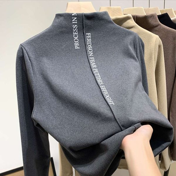 

women's sweaters plush thickened bottom coat for women in autumn winter with half high collar and long sleeve t-shirt n8c7, White;black
