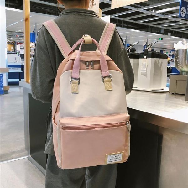 

teenage girls school bags large backpack women bookbags pink oxford patchwork portable design preppy teen student schoolbag