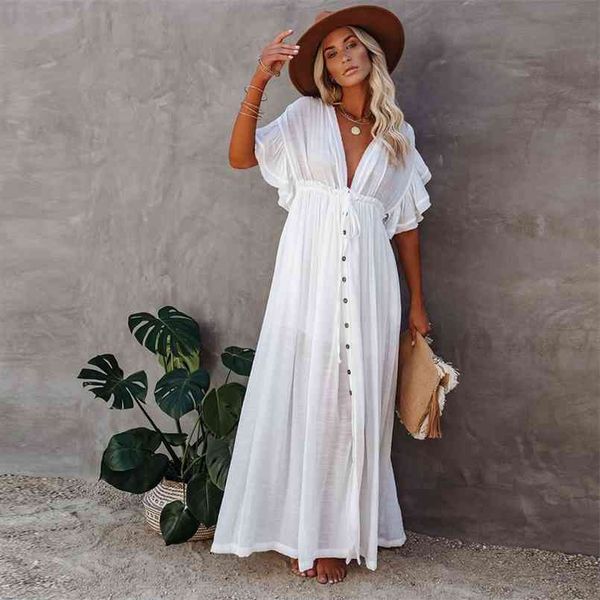 

leaves print bikini beach cover up tunics for long kaftan robe de plage sarong swimsuit cover-s 210722, White;black