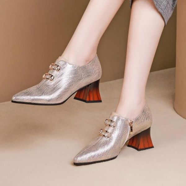 

dress shoes genuine leather women pumps high heels casual party woman 2021 spring autumn solid female working, Black