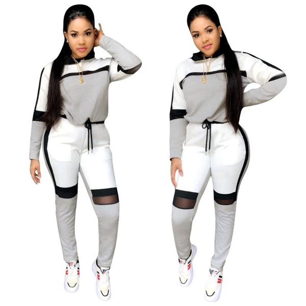 

autumn winter women long-sleeved sweater joggers pants suit two pieces set fashion sportswear tracksuit outfit piece dress, White