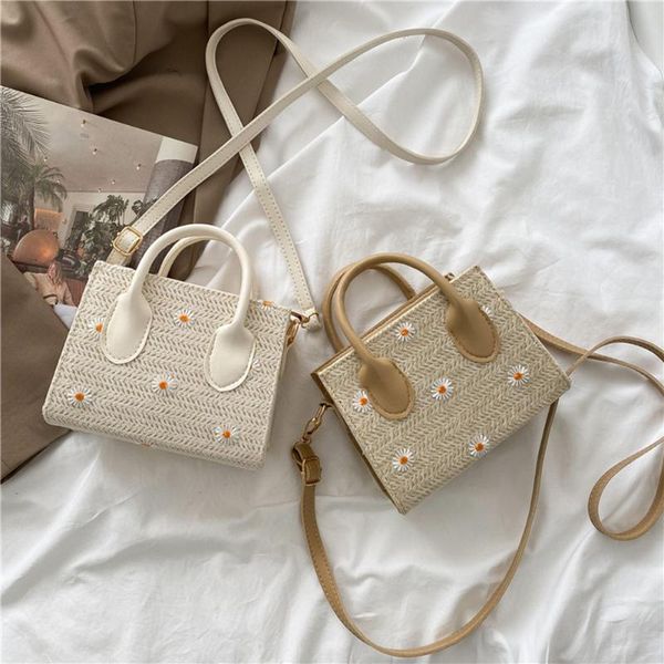

evening bags fashion women straw woven shoulder crossbody daisy embroidery messenger bag casual ladies small handle handbags purses