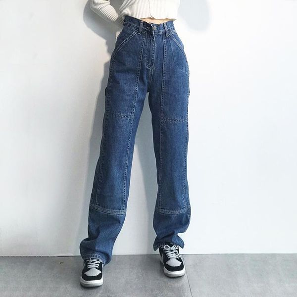 

autumn winter women's black gray straight jeans high waist thin loose long girl female trousers 4y2d pants & capris, Black;white