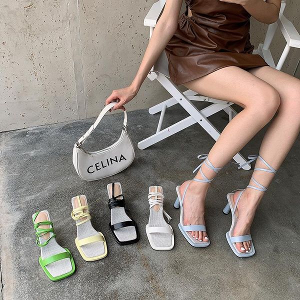 

fashion women sandals round open toe cross bandage lace up summer elegant dress shoes high heels wedding pumps, Black