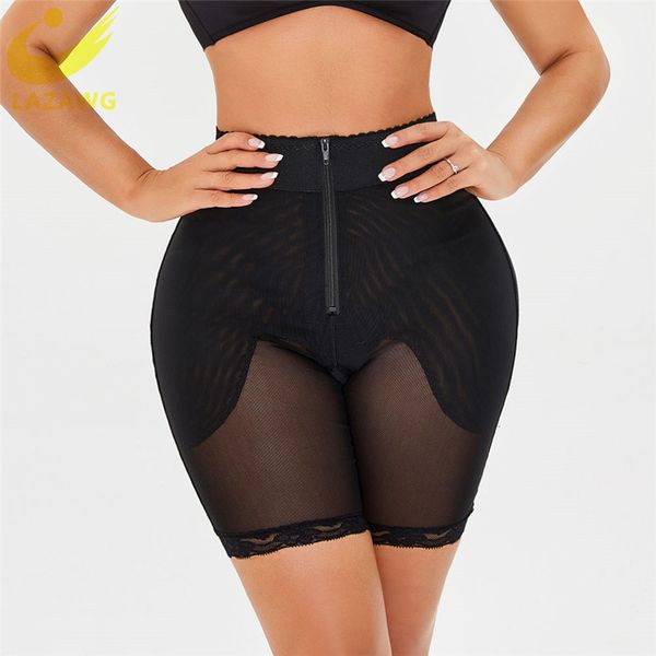 

lazawg plus size belly tummy control panties shapewear women body shaper panty hi-waist butt lifter thigh slimmer zipper hooks, Black;white