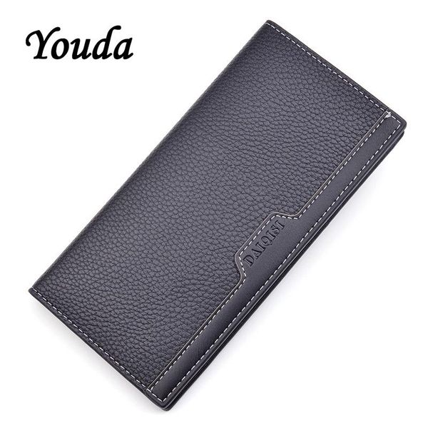 

youda 2021 card holder men wallets money bag male vintage black classic long purse small leather slim wallet simple thin purses, Red;black
