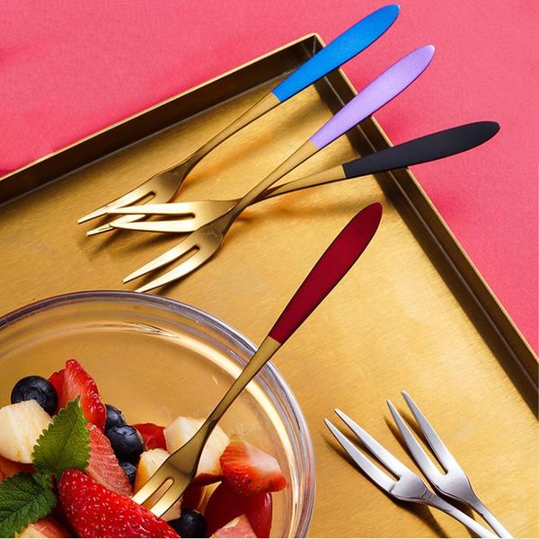 

forks stainless steel fruit fork set kit two prong dessert home kitchen camping ts1
