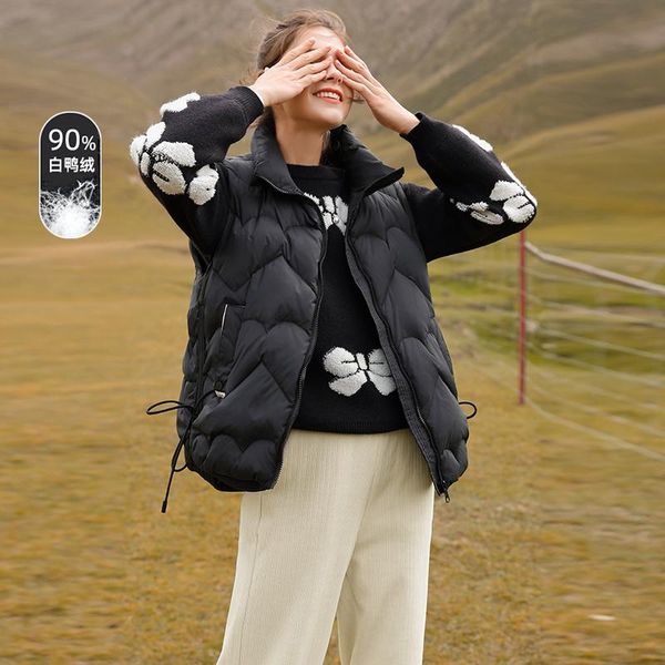 

women's vests shzq down jacket vest women wear a black stand collar sleeveless white duck in winter 2021, Black;white