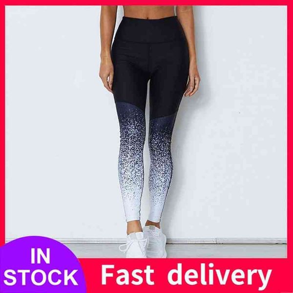 

4 gradient color sports workout womens leggings high waist running pants fitness elastic seamless, Black