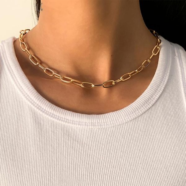 

chains ingemark simple retro clavicle chain necklaces colar jewelry for men women couple choker female link necklace grunge accessories, Silver
