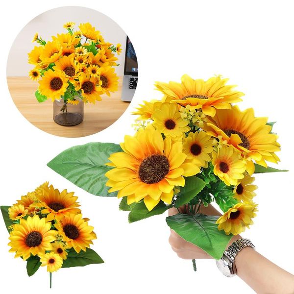 

decorative flowers & wreaths 13 heads artificial sunflower bouquet, silk wedding flower, home decoration decor diy party decorations