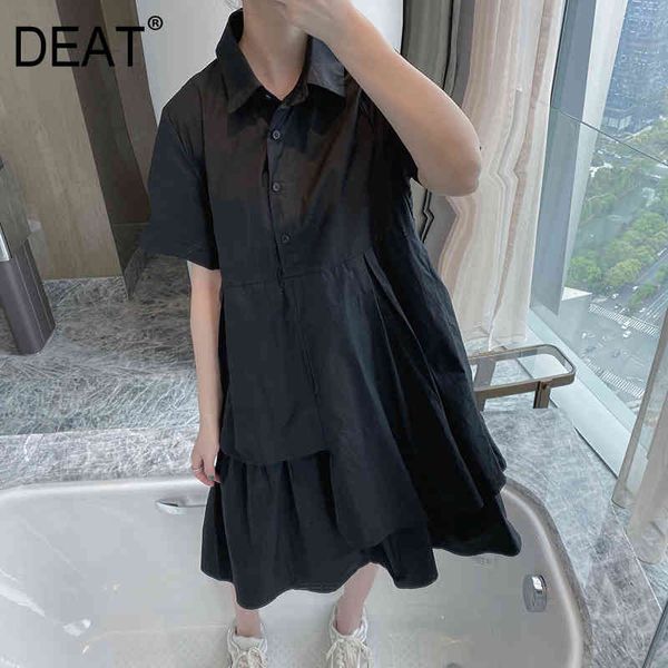 

women white irregular high waist ruched shirt dress lapel short sleeve loose fit fashion tide summer 7d0031 210421, Black;gray
