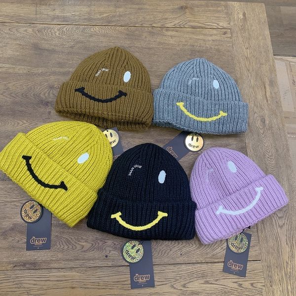 

factory wholesale 50% off new bieber's same smiling face embroidered knitted hat, wool men's and women's fashion brand new co, Blue;gray