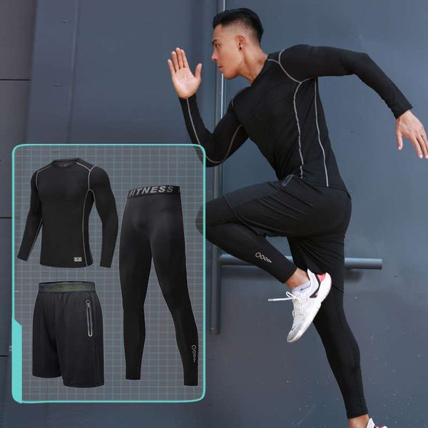 

fitness men's suit tracksuits fast dry high elastic tights gym outdoor running, Gray