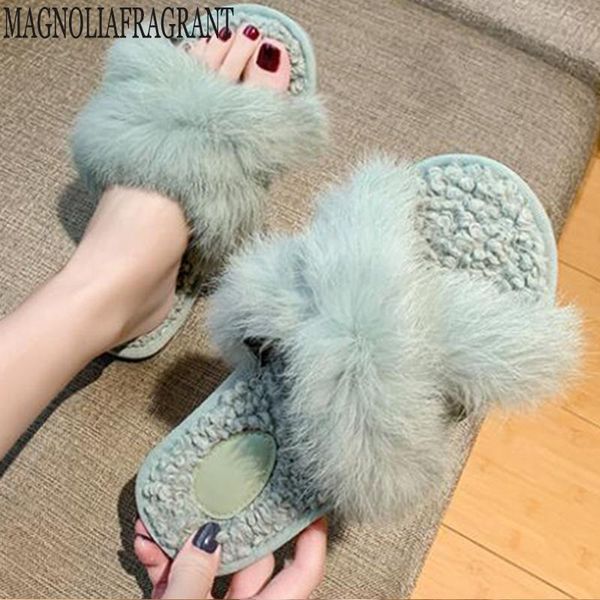 

slippers fashion ladies fluffy fur casual cross soft indoor slides furry warm lambswool flip flops plush shoes y711, Black
