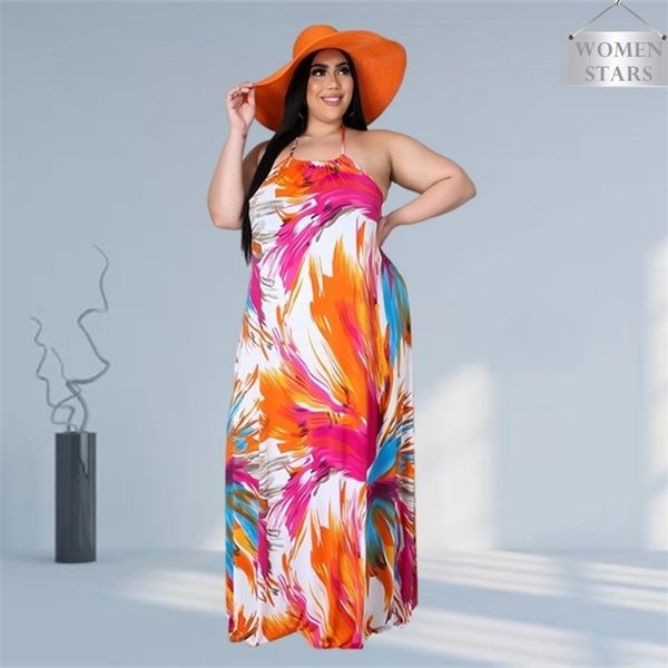 

plus size dress xxxl wholesale halter beach style loose print sleeveless tank ankle-length maxi dresses summer drop 211106, Black